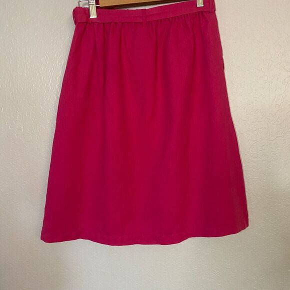 J Crew | Hot Pink Linen/Cotton A Line Skirt with Tie Belt - Picture 2 of 13